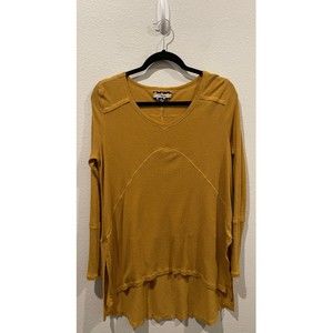 COMME TOI Yellow Tan Long Sleeve V-Neck Blouse